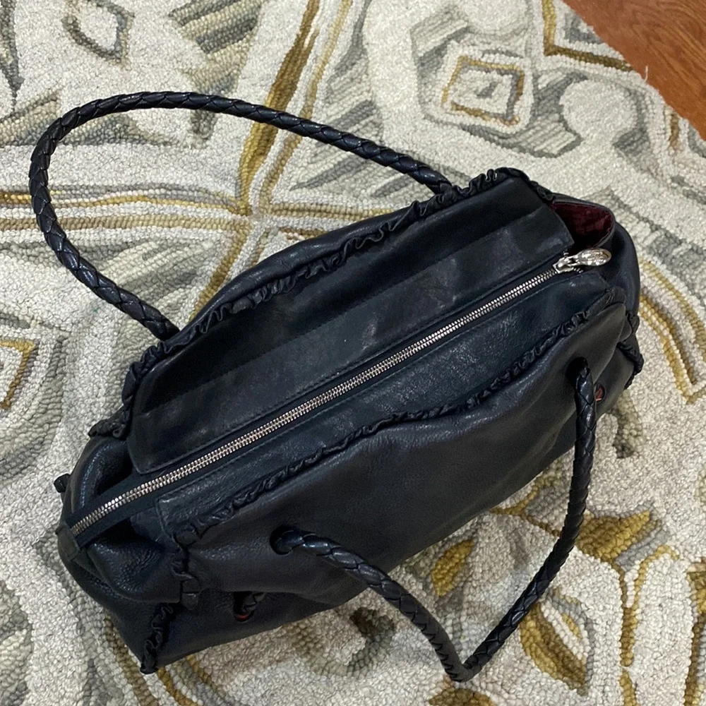 💕 Furla black Italian leather large braided satchel bag 💕